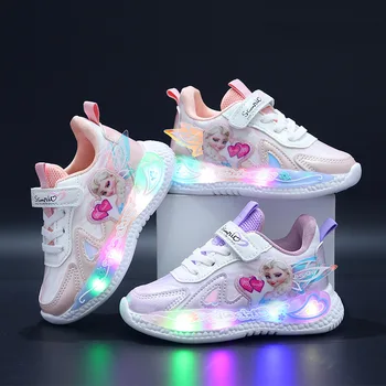Disney Primăvară Piele Noua congelate Roz Respirabil Adidasi Casual Confortabil Copil coreean Ediție Pantofi pentru Copii Pantofi de Lumină led-uri