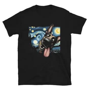 Ciobanesc German de Arta Pictura - Noapte Înstelată Iubitor de Câine T-Shirt mâneci lungi