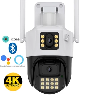 4K 8MP PTZ Camera IP WIFI Dual Lentilă Dual Ecran în aer liber AI Omului de Detectare Automată de Urmărire PoE Supraveghere CCTV Alarmă Lumina iCSee