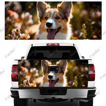 Câine Corgi Cu Flori Camion Hayon Folie de Grad Profesional, Material Universal se Potrivesc pentru Full Size Camioane Intemperii