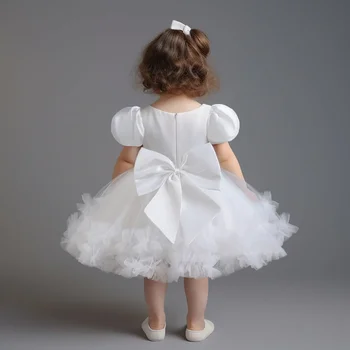 Rochii Fete cu flori pentru Nunti Drăguț Bowknot Petrecerea de Ziua Toddler Girls Dress Puff Sleeve Sequin Fete pentru Copii Rochie de Printesa