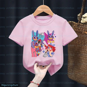 Kawaii Fete T-Shirt Joc Video Uimitoare Digital Circ Grafic De Imprimare Tricou Moda Copii Tricou Fete Drăguț Haine Roz De Sus