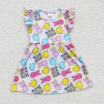 GSD0159 fete pentru copii de colorat iepure cu maneci scurte rochie pentru ziua de paste