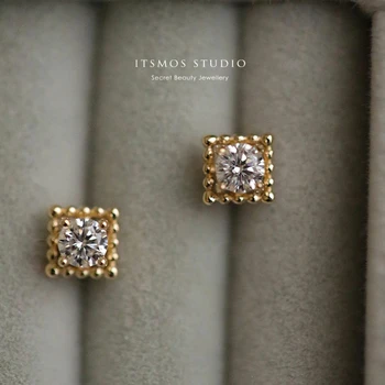 ITSMOS s925 Argint Pătrat Retro Deschide Cercei de Aur Bean Marginea Zirconiu Diamant Știfturi Piercing Cercei pentru Femei