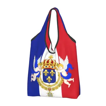 Reutilizabile Regatul Franței Stema Geantă De Cumpărături Femei Tote Sac Portabil Regală Franceză Standard Alimentar Cumparator Saci