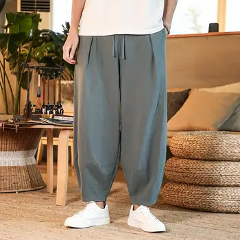 Japoneze Vrac Bărbați Lenjerie de pat din Bumbac Pantaloni sex Masculin Vara Noi Respirabil Culoare Solidă Pantaloni Lenjerie de Fitness Streetwear Plus Dimensiune M-5XL