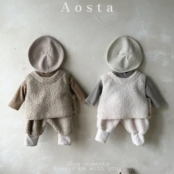 Îmbrăcăminte pentru copii Vesta 2023 Toamna și Iarna Stil coreean de Pluș Casual Culoare Solidă Simplu Nou la Modă Copilul Cald Vesta